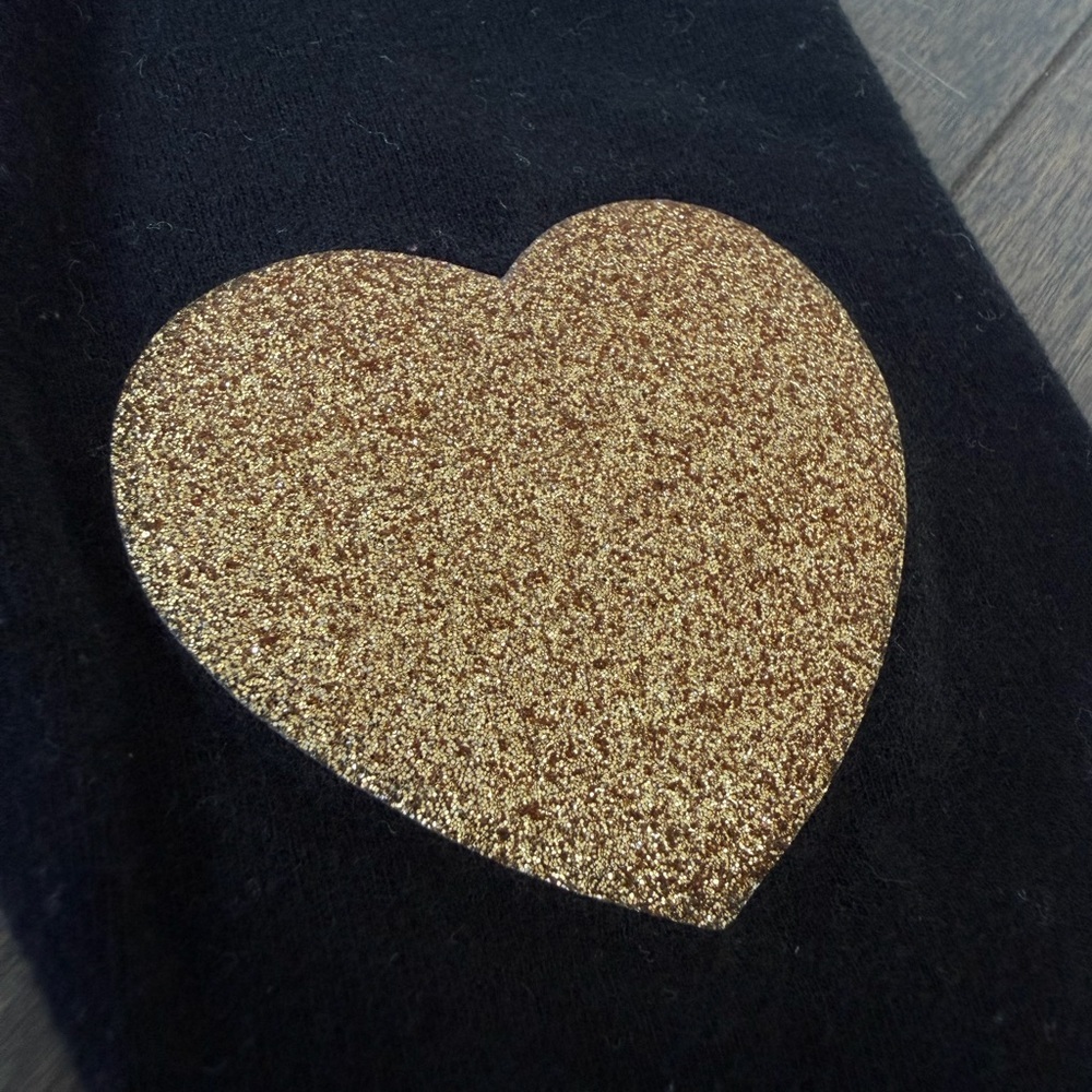 Black Girls' Leggings with Glitter Heart Accents - Gold & Pink - Picture 4 of 9
